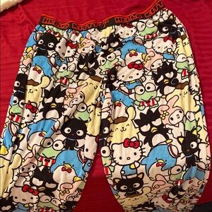 Hello Kitty Blue and Black Pajama Bottoms with Cartoon Print